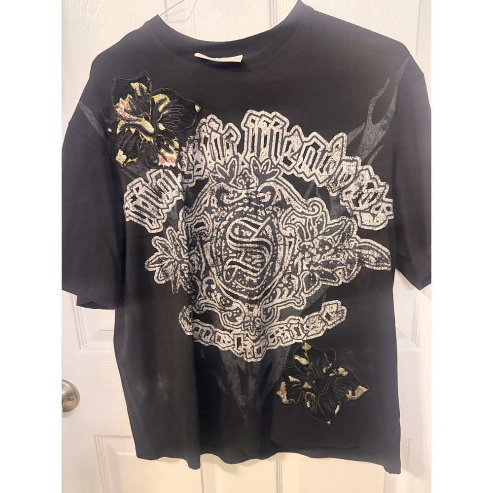 Smoke Rise Men's Black Tapestry Tshirt Floral Graphic Urban S Streetwear